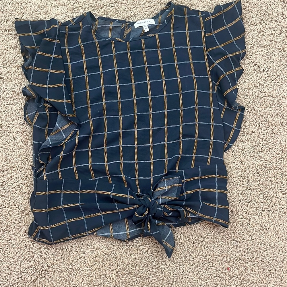 Women’s blouse, navy & yellow